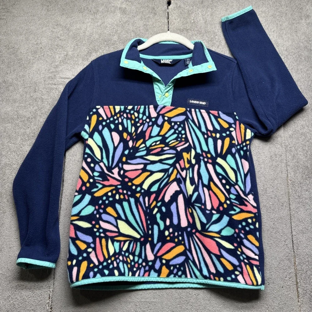 Lands' End Youth Fleece 1/4 Snap Pullover Jacket Large 10‎ 12 Colorblock